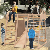 Bellemave® Indoor Playground 7 - in - 1 Jungle Gym Playset for Kids 2 - 6yrs - Slide, Climbing Wall, Rope Wall Climber, Monkey Bars, Swing - Bellemave